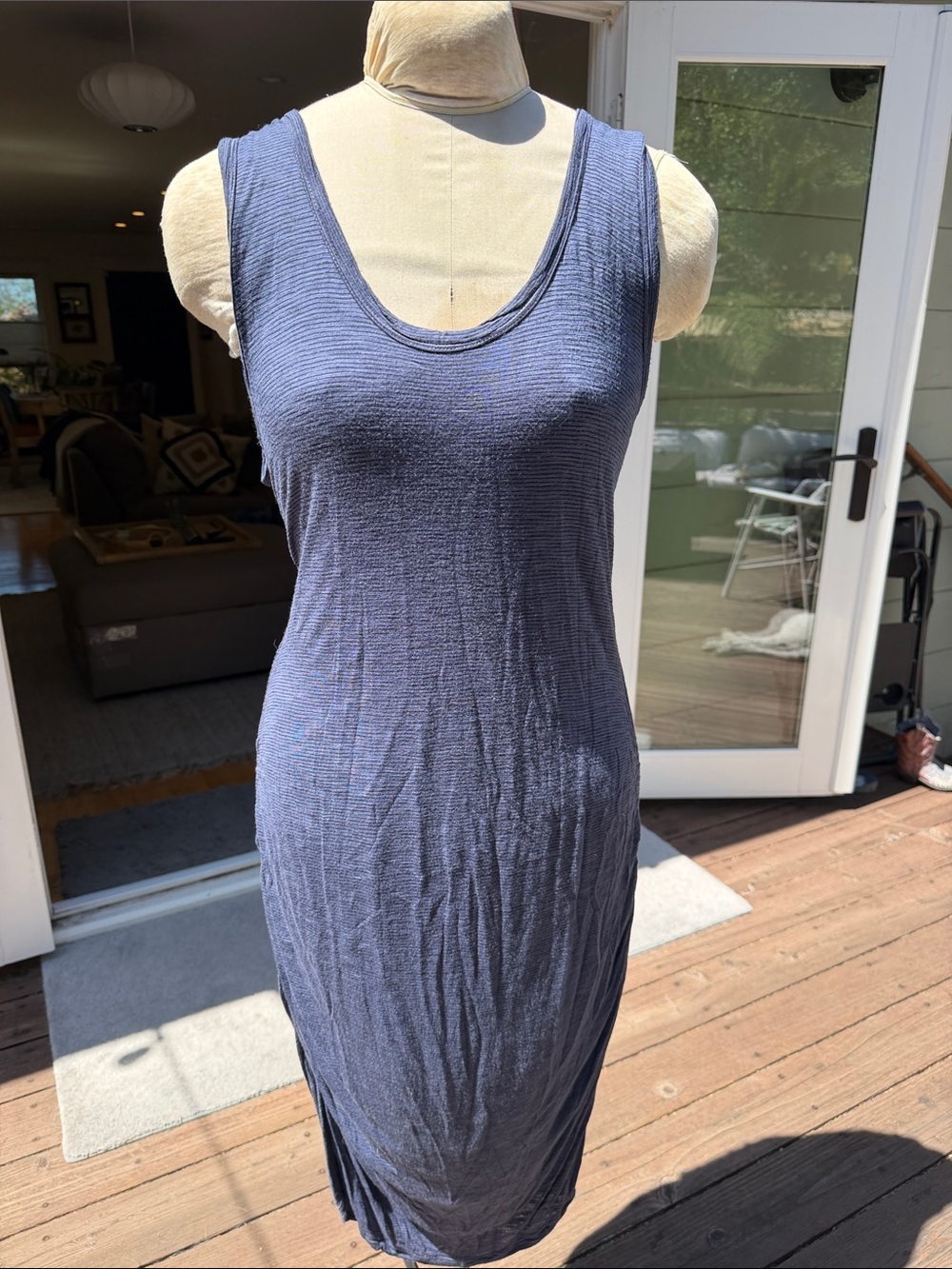 Velvet by Graham & Spencer Ribbed Scoop Neck Top in Slate Blue XL